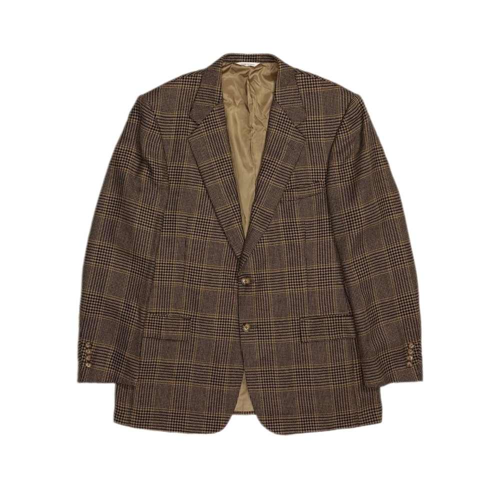 Vtg Kilgour Stanbury Barneys Virgin wool brown check sport coat blazer mens 46L